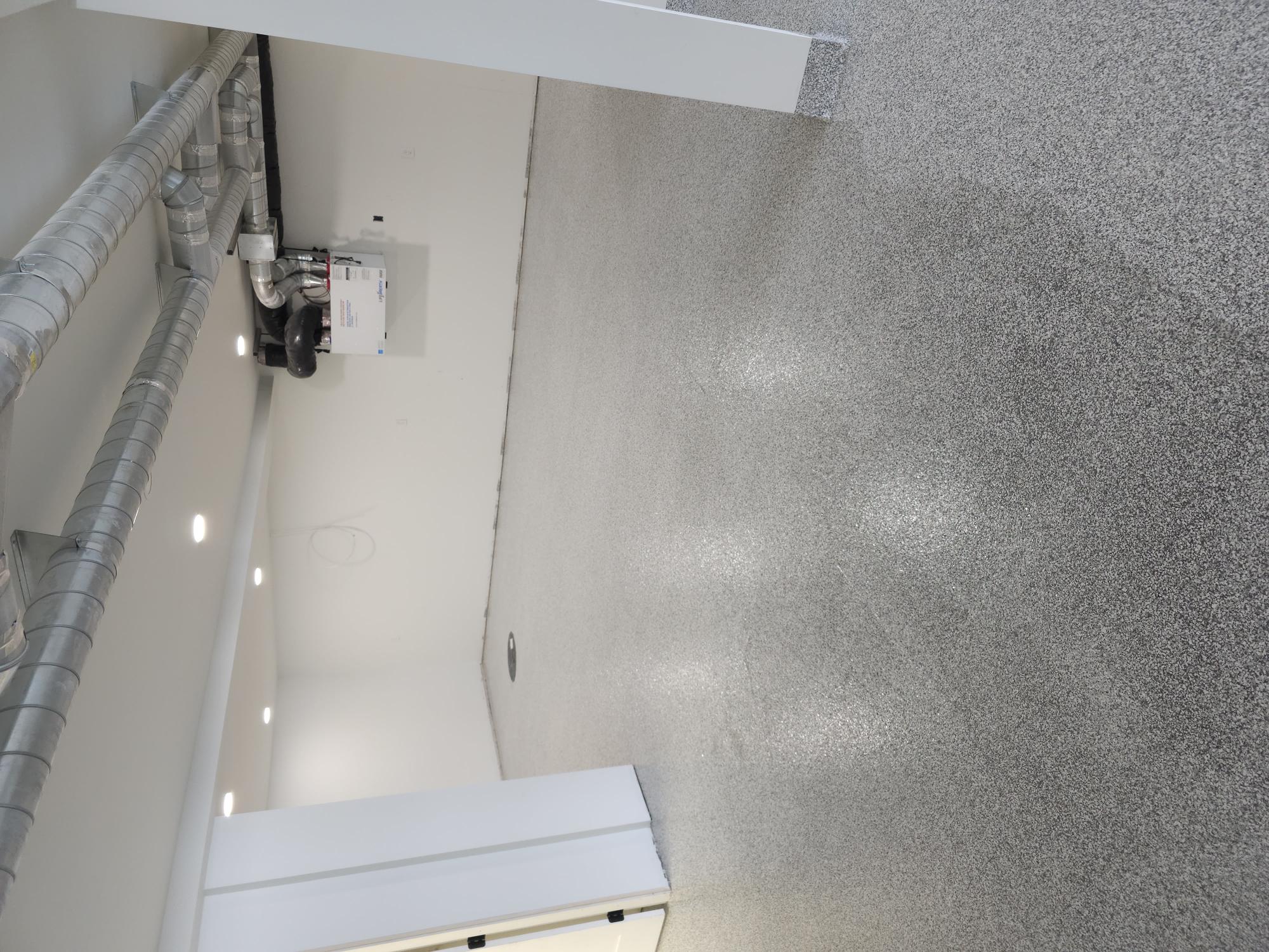 Finished flake epoxy garage floor coating